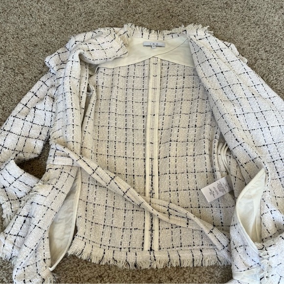IRO Like New Quinet Soft Knit Belted Tweed Frayed Wrap Cream Jacket Size 34 (XS) - Picture 14 of 16